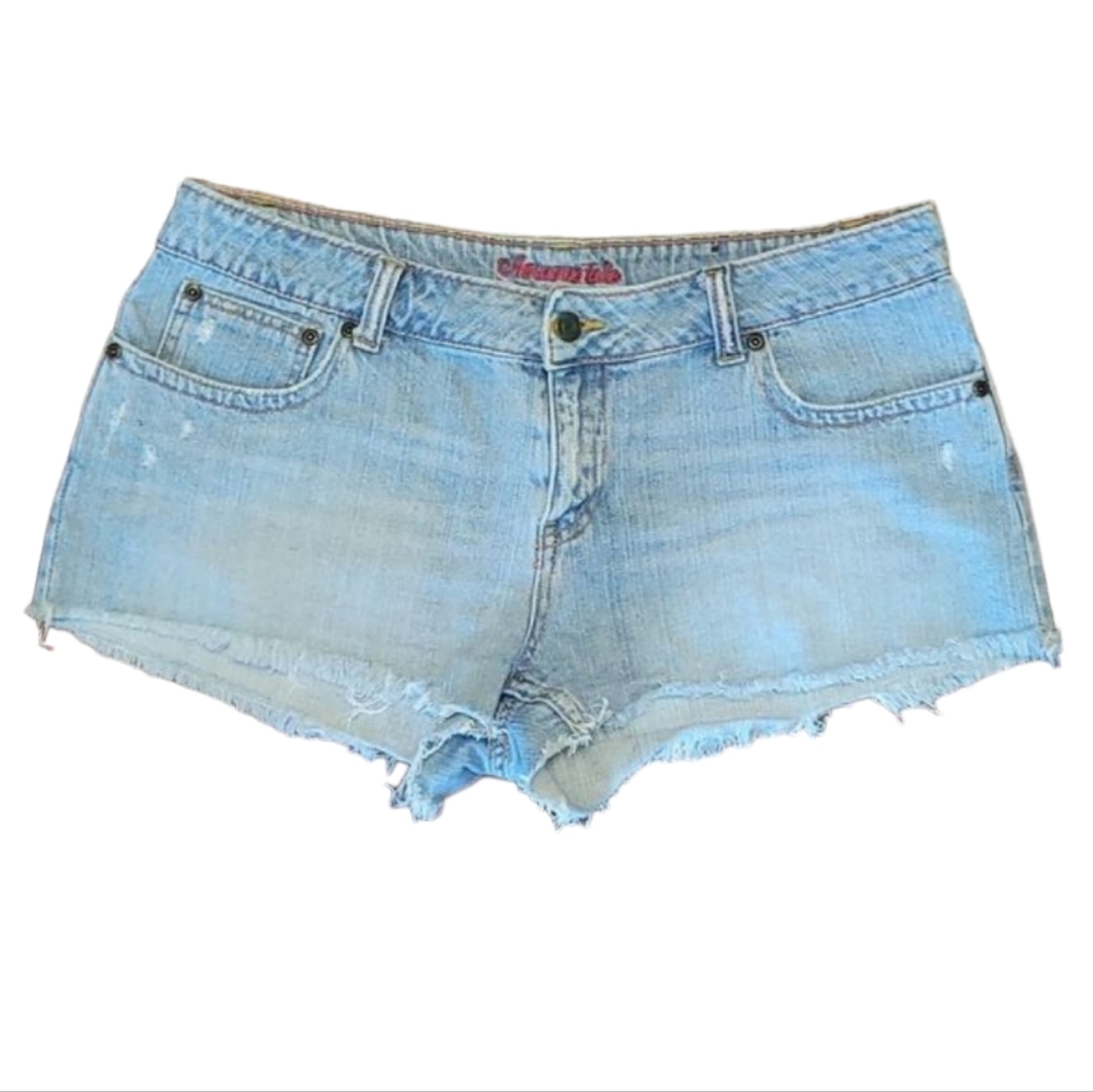 Aeropostale Jean Short Shorts Distressed Worn Light Wash Mid Waist Rise 11/12